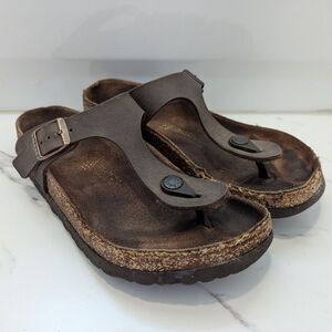 Birkenstock Gizeh Brown Oiled Leather Between Toe Thong Sandals Slides EU 36